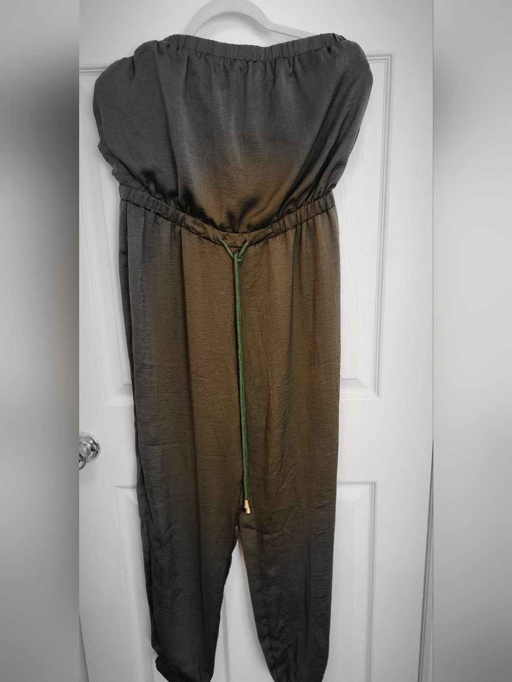 Papaya Olive Green Strapless Jumpsuit with Drawstring